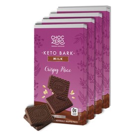 ChocZero Crisped Rice Milk Chocolate, Crunchy Chocolate Keto Bark, No Added Sugar, Gluten Free, Low Carb, 3.2 Ounce (Pack of 4)