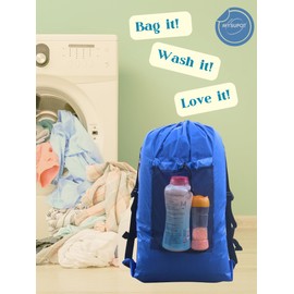 MYSUPOT 6"x20"x24" ROYAL BLUE BAG for Flip, Pool, Stadium or Bench Seat. Laundry, Storage, or Travel Bag. 420D Polyester w/ Drawstring Closure, Two Adjustable Straps, Front Pocket & Storage Pouch