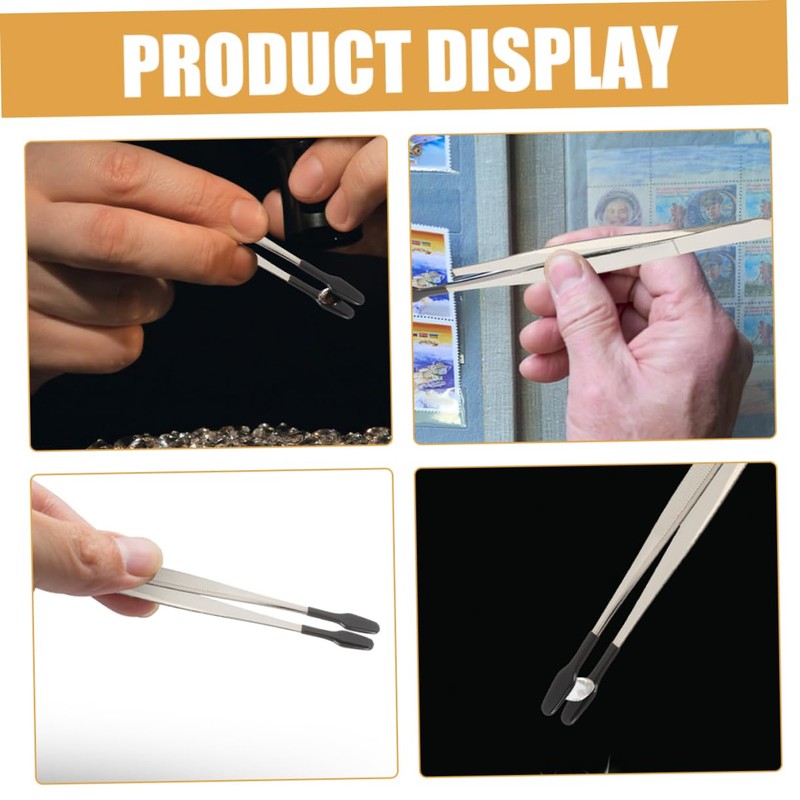 VICASKY 5pcs Stamp Collecting Tweezers Flat Grip Craft Tool for