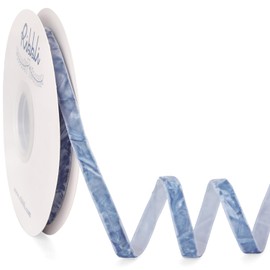 Ribbli Dusty Blue Velvet Ribbon 3/8 Inches Luxury Crinkled Blue Christmas Ribbon for Gift Wrapping Crafts Home Decor-Continuous 10 Yard