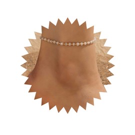 Andelaisi Boho Hippie Pearl Bead Ankle Bracelets Gold Seed Bead Ankle Bracelet White Rice Bead Anklets Minimalist Beach Anklet Foot Chain Jewelry for Women