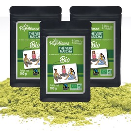 Les Papoteuses Pack of 3 Organic Matcha Green Tea Powder 100 g 300 g Certified Organic and Fair Trade Japanese Tea from China