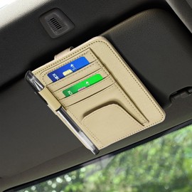 TENDER EPOCH Car Sun Visor Organizer Clip, Small Car Card Sleeve Pocket Organizer, Car Visor Document Holder, Sunglasses, Car Registration/Drving License, Insurance Info, Pen, Note - Beige