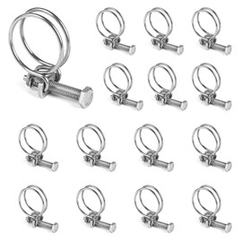 SWAWIS Pack of 15 Double Wire Hose Clamps 36-40 mm Adjustable Wire Hose Clamps Made of 201 Stainless Steel Double Wire Hose Clamps Wire Diameter 3 mm for Water Pipe Tank Pipe Clamps