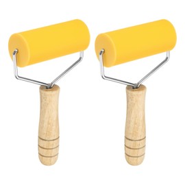 HARFINGTON 2pcs Rolling Pin 7.6" x 1.69" Silicone Roller Wood Handle Non-Stick Fondant Roller Dough Roller Rolling Pins for Baking Cookie Pastry Clay, Yellow