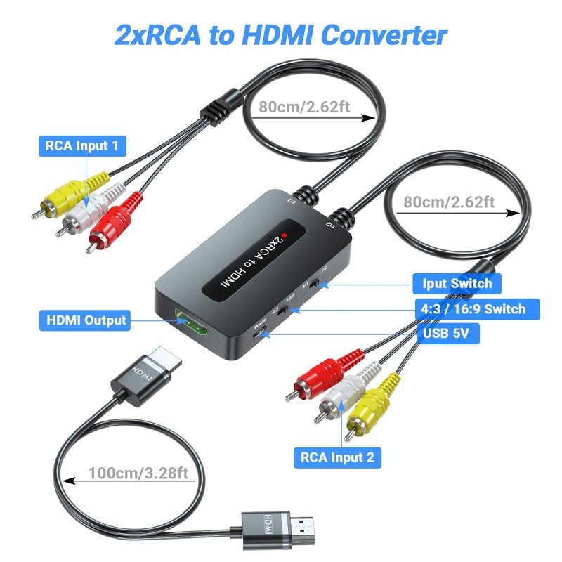 Dual RCA to HDMI Converter Support 4 : 3/16 :