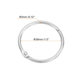sourcing map Shower Curtain Rings,12pcs - Carbon Steel Round Snap Shower Curtain Hooks, 1.5 Inch Loose Leaf Binder Rings for Shower Curtain Rods (Silver)