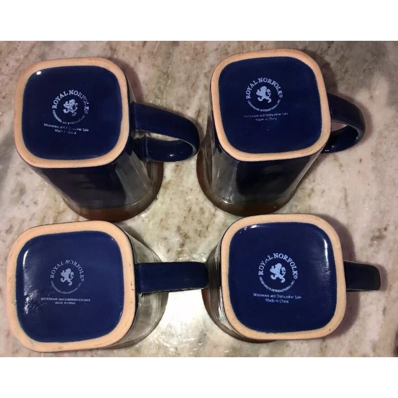 Royal Norfolk Blue/Brown Stoneware Coffee Mugs Dinnerware Cups-Set Of 4-SHIP24H