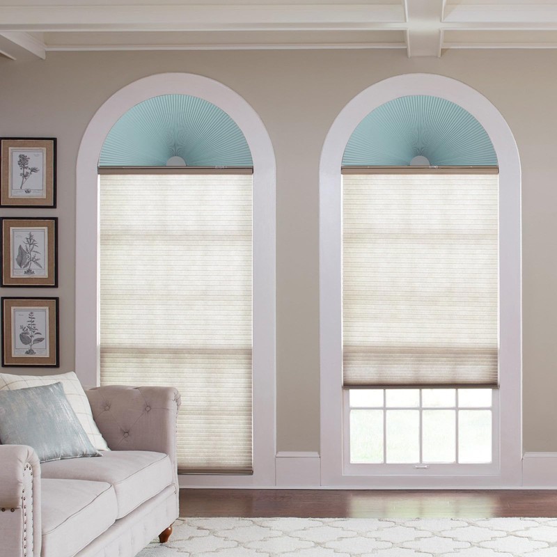 100% Light Blocking Arch Window Shades, Pleated Fabric Half Circle