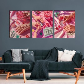 3 Pack Vintage Poker Diamond Art Kits for Adults Beginner,Pink DIY Modern Diamond Painting 5D Round Full Drill Diamond Dots Gem Art Crafts with Tools,Funny Crafts for Home Wall Decor&Gift-12x16in