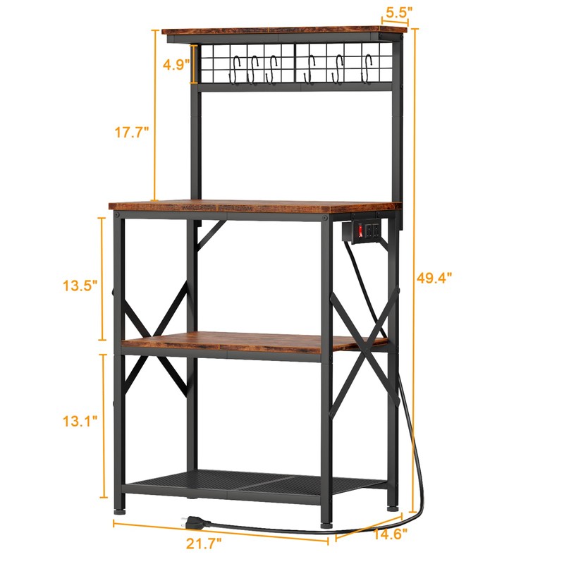 Furologee Kitchen Bakers Rack with Power Outlet, Microwave Oven Stand