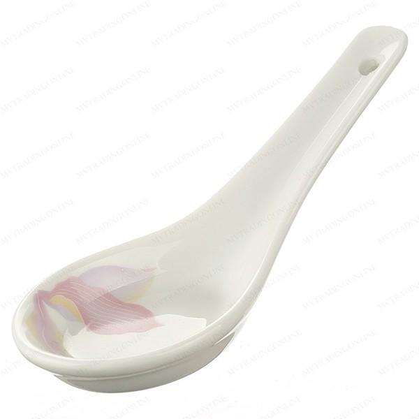 M.V. Trading 007-08 Chinese Porcelain Soup Spoons with Pink Floral Design, 5¼-Inch Long, 3/4-Ounce, Set of 4