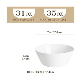 MALACASA 35 OZ Soup Bowls, White Porcelain Bowls Set of 4, Deep Bowls for Kitchen, Large Ceramic Bowls for Soup, Cereal, Salad, Ramen and Fruit, Dishwasher & Microwave Safe, Series Regular