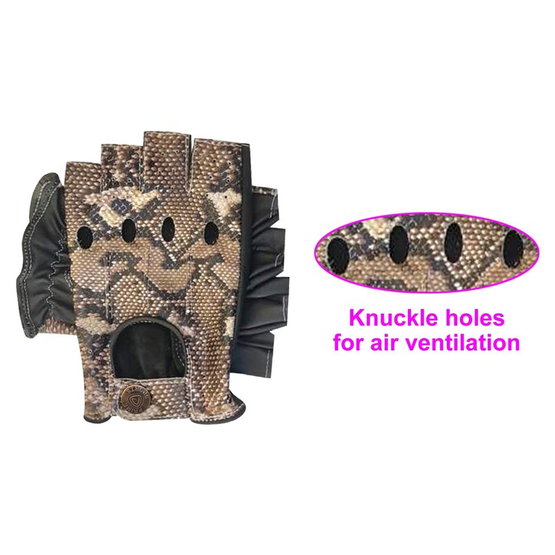 Fingerless Half-Finger Premium Driving/Cycling/Motorcycle Gloves in Real Leather 309, snake-black-white