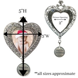 BANBERRY DESIGNS Baby's First Christmas - 2020 1st Picture Ornaments for Newborn Babies - Filigree Heart Shaped Photo Picture Ornament - Baby Xmas Ornaments Keepsakes