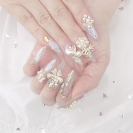 ♀Pearl Art Handmade Nail Tips♀ - Short Stiletto / ♀진주아트 수제네일팁♀ - 숏스틸레토