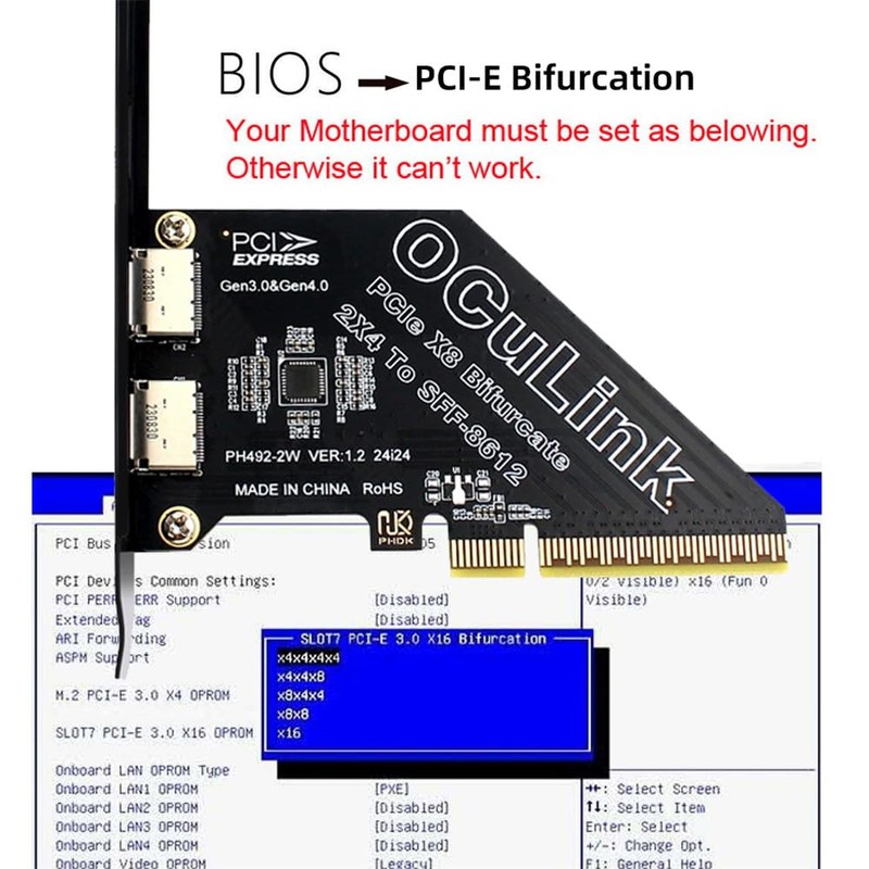 Xiwai PCI-Express 4.0 8X PCIE Detachable to Dual Oculink 4X