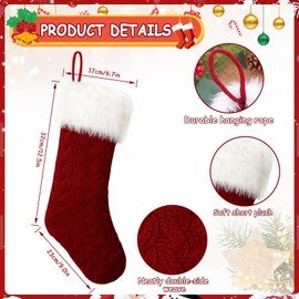 SOMYTING Christmas Stockings 4 Packs Knitted Xmas Stocking with Snowman Name Tags White Fur Xmas Hanging Stocking Decorations for Holiday Christmas Party New Year Decor Children's gifts (2red 2white)