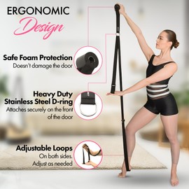 Stretching Strap With Door Anchor - Stretching Equipment to Improve Legs Flexibility - Splits Trainer For Home Ideal In Ballet, Dance, Cheerleading, Taekwondo, Yoga, Pole Dancing & Gymnastics (Black)