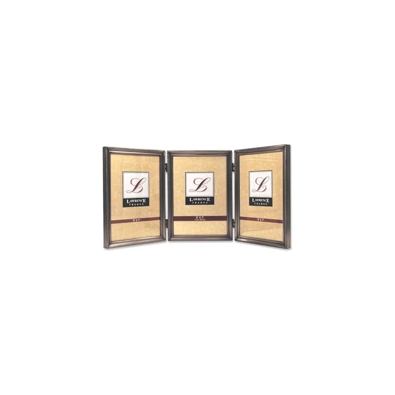 Lawrence Frames Bead Border Design, 5x7 Triple, Pewter