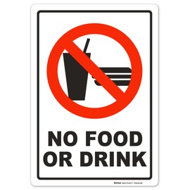 Brimar - 7" x 10" - No Food or Drink Sign - 3.5 Mil Peel and Stick Vinyl Label - Bold Text - Easy Installation