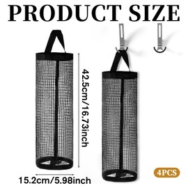 LXUEJIE 4 Pcs Plastic Bag Holder for Grocery Bags, Reusable Hanging Mesh Storage Dispenser Organizer Black Trash Bags Grocery Shopping Bag Holder for Home Kitchen Pantry