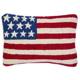 Chandler 4 Corners Artist-Designed Stars and Stripes Hand-Hooked Wool Decorative Throw Pillow (12 in x 18 in) 4th of July Pillow for Couches & Beds - Low Maintenance - Veteran Patriotic Home Décor