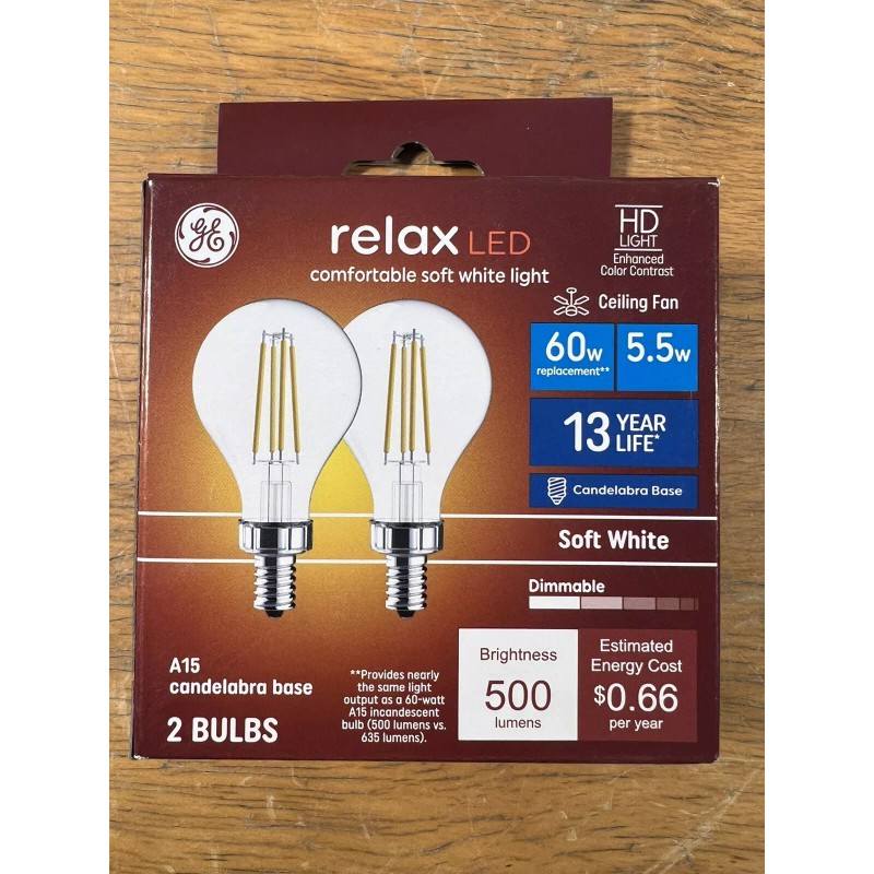 GE Relax 60w Clear EQ A15 Soft White Candelabra Base