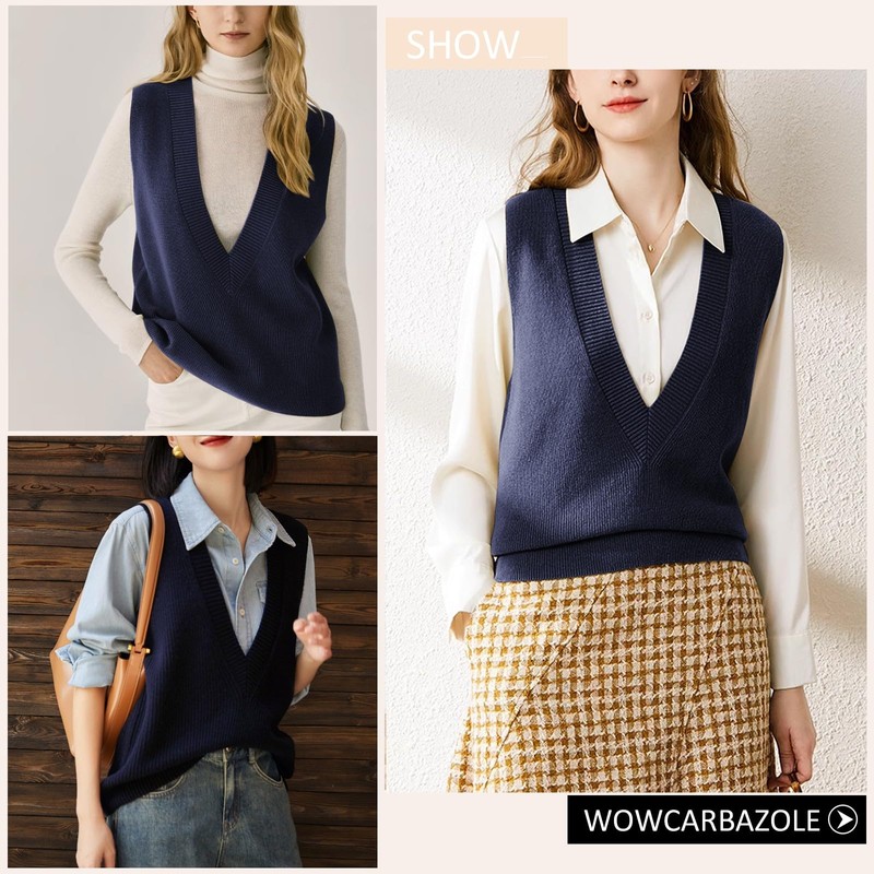 Wowcarbazole - Suéter para mujer, cuello en V, sin mangas,