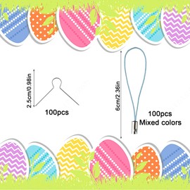 DALAETUS 200 Pcs Easter Eggs Hangers Set, 100 Metal Hanging Ornaments with 100 Colourful Cord, Decorative Egg Hangers for Home Decoration Outdoor Indoor DIY Kids