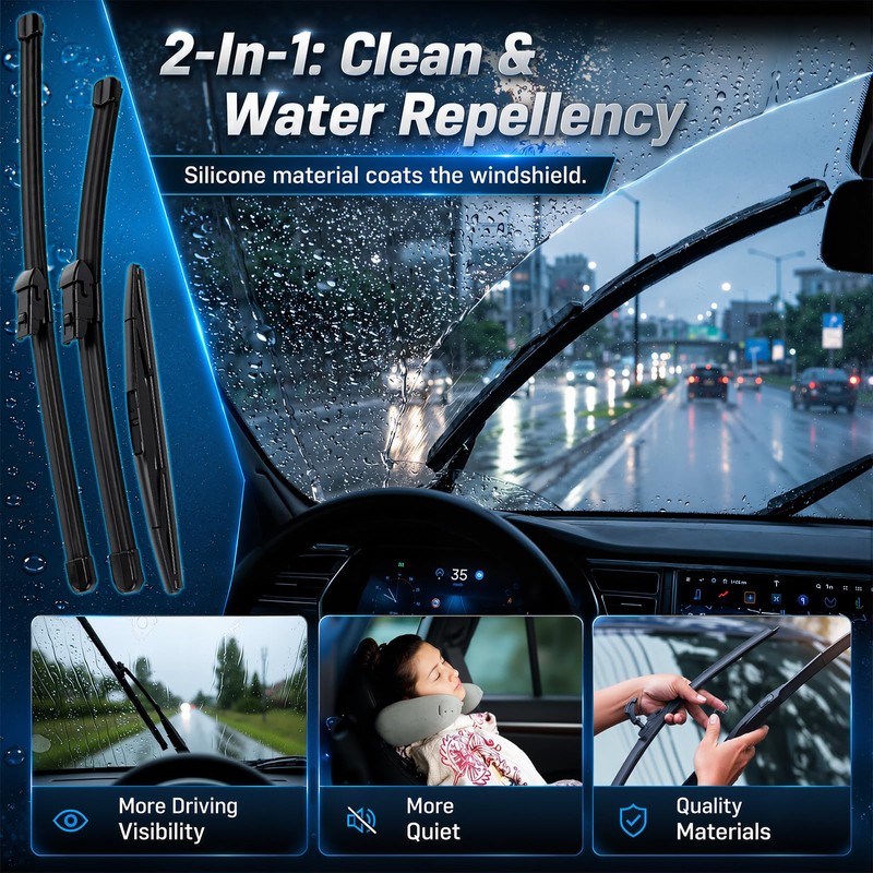 BBTO 4 Set 26"+16" Windshield Wipers with 12" Rear Wiper