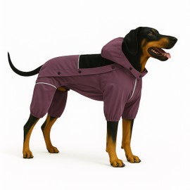 LOVELONGLONG Waterproof Dog Raincoat with Removable Hood – Outdoor Full Body Dog Jacket, Windproof Snowproof Shell Suit – All Season Pet Rain Gear Plum Purple L