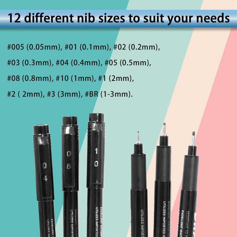 Tabanzhe Fineliner Pens Black-12PCS Art Pens Drawing Pens for Artist