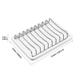 Bolagar Ceramic Soap Dish with Stainless Steel Drain Tray Self Draining Soap Holder Sponge Holder Soap Dishes for Shower, Bathroom, Kitchen Sink
