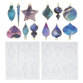 HUAKENER 2 Pcs Christmas Resin Molds, 12 Different Shapes Christmas Ornaments Resin Molds, Xmas Silicone Molds for Epoxy Resin Casting Jewelry Keychain Christmas Tree Pendant Decor