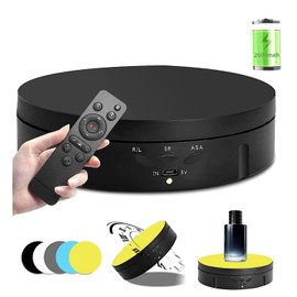 Qinmay 360-Degree Rotating Display Stand, 360 Degree Photography Turntable with Remote Control,5 PVC Backgrounds,Battery/USB Power Supply for Product Photography Display