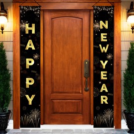 HOMDAILY Happy New Years Decorations 2025 - Black and Gold New Years Eve Party Supplies New Years Banner 2025 Party Decor for Adults Kids