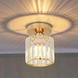 LEDSone Modern Mini Chandelier Crystal Ceiling Light Fixture, Semi Flush Small Mount Round Ceiling Light, Ideal for Bedroom, Living Room, Hallway Lighting, Enhance Your Space with Elegance (Gold)