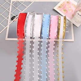 Chexin 25 mm x 18 m Pink Ribbon with Hearts, Gift Ribbon Heart Ribbon, Hearts Organza Ribbon, Tulle Ribbon, Decorative Ribbon for Car, Wedding, Decoration, Party, Christmas, Car Jewellery, Hair Bow