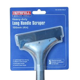 Faithfull FAISCRA100LH Soft Grip 4in Long Handled Heavy-Duty Scraper with 5 Spare Blades