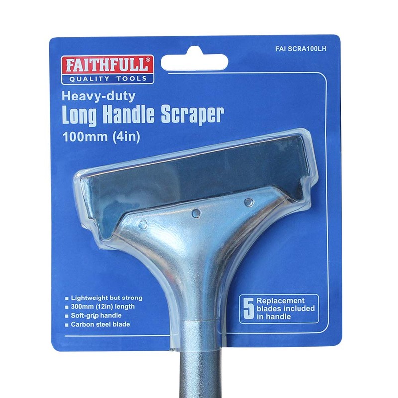 Faithfull FAISCRA100LH Soft Grip 4in Long Handled Heavy-Duty Scraper with