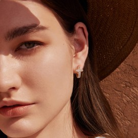 VALLOEY ROVER Huggie Hoop Earrings Gold Cubic Zirconia Cross Ball Circle Hoop Earrings 14K Gold Plated Dainty Huggie Hoops for Women Jewelry Gift