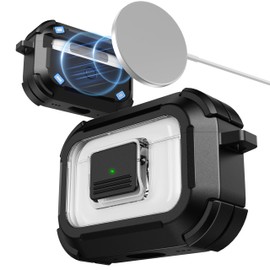 RFUNGUANGO for AirPods Pro 2 Case, Compatible with AirPods Pro 2nd/1st Generation Case, Compatible with MagSafe, Magnetic Automatic Lock with Cleaner Kit and Keychain, Front LED Visible, Black