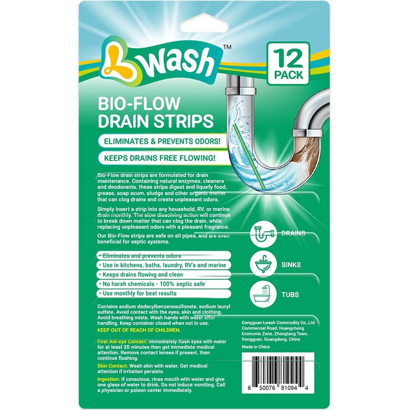 L-Wash Bio-Flow Drain Strips - 24 Strips | Drain Cleaner
