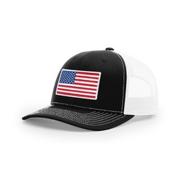 Joe's USA Richardson 112 Classic Six Panel USA Flag Patch Trucker Cap-OS-Black/White