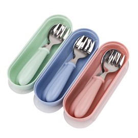 Baby Fork and Spoon 3 Set,Toddler Utensils Spoons Forks Tableware Set with Travel Safe Carry Case for Kids Self Feeding, Baby Utensils Self Feeding Learning Spoons Silverware Set for Kitchen Home Use