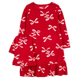 Carter's Girls' 4-14 Fleece Doll Nightgown Set, bow/red, 810