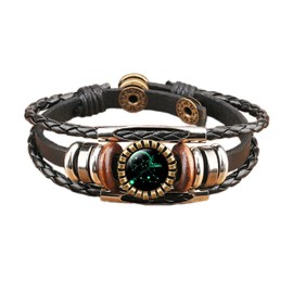 COLORFUL BLING 12 Zodiac Constellation Bracelets Leather Multilayer Braided Rope Crystal Glass Hand Woven Cuff for Women Men Punk Rock Jewelry-Sagittarius