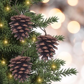 Set of 12 Pinecone Christmas Tree Decorations with Hanging Loop – Versatile Festive Xmas Traditional Rustic Pine Cone Bauble Home Decor or Arts & Crafts Accessories - Brown