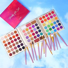 Paleta de sombras de ojos profesional UCANBE de 86 colores con set de 15 brochas de maquillaje. Acabado mate y brillante, larga duración, alta pigment